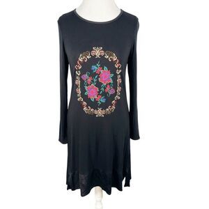 Black Knee Length Dress Cross Stitch Embroidery Beaded Floral Filigree Size 1 /S